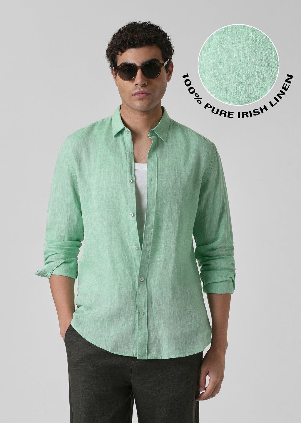 100% Pure Irish Smoke Green Linen Shirt