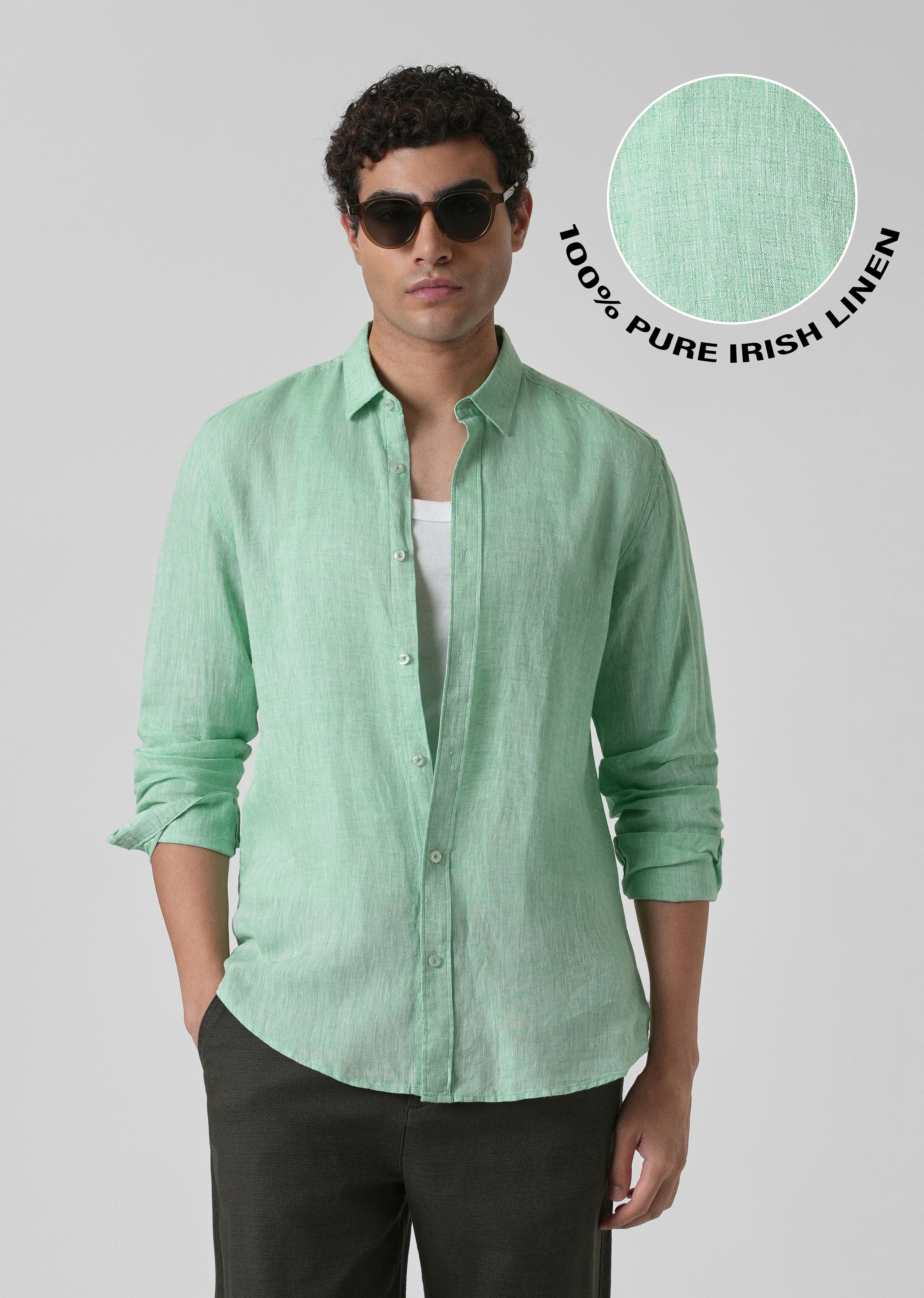 100% Pure Irish Smoke Green Linen Shirt