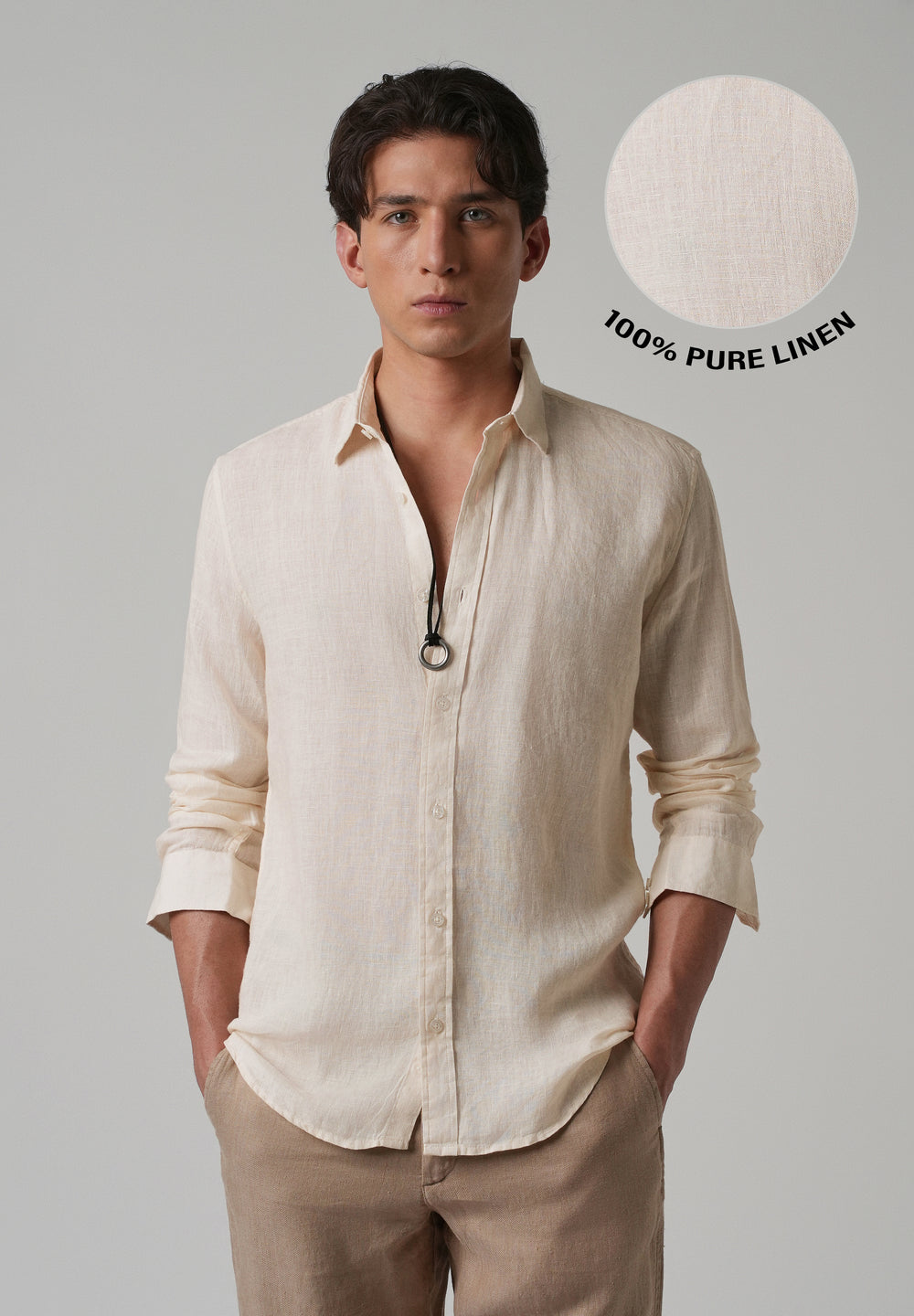 100% Pure Light Cream Linen Shirt