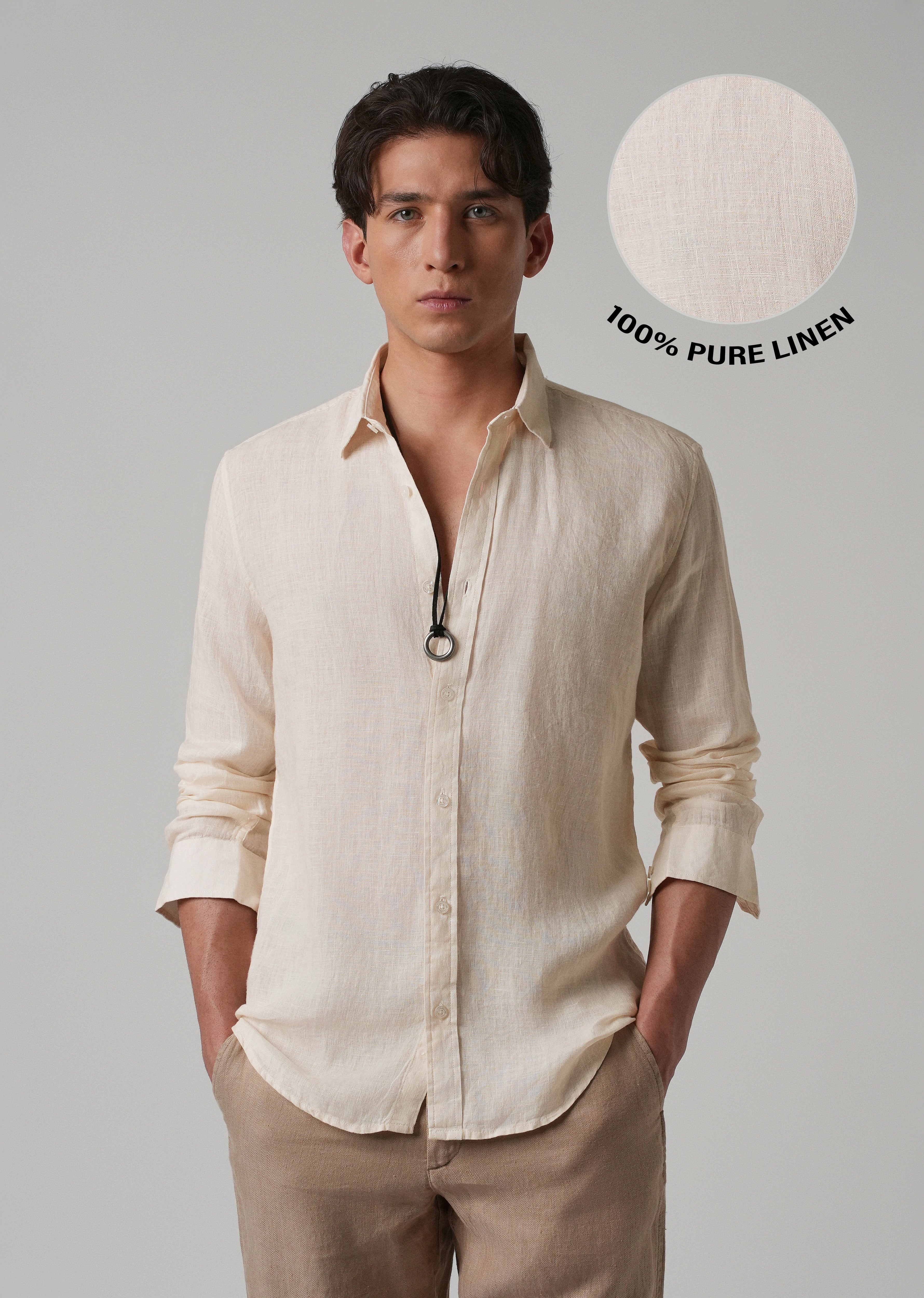 100% Pure Light Cream Linen Shirt