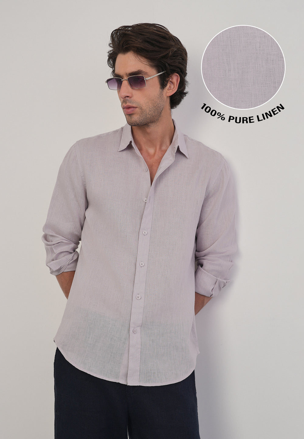 100% Pure Linen Pastel Lavender Plain Shirt