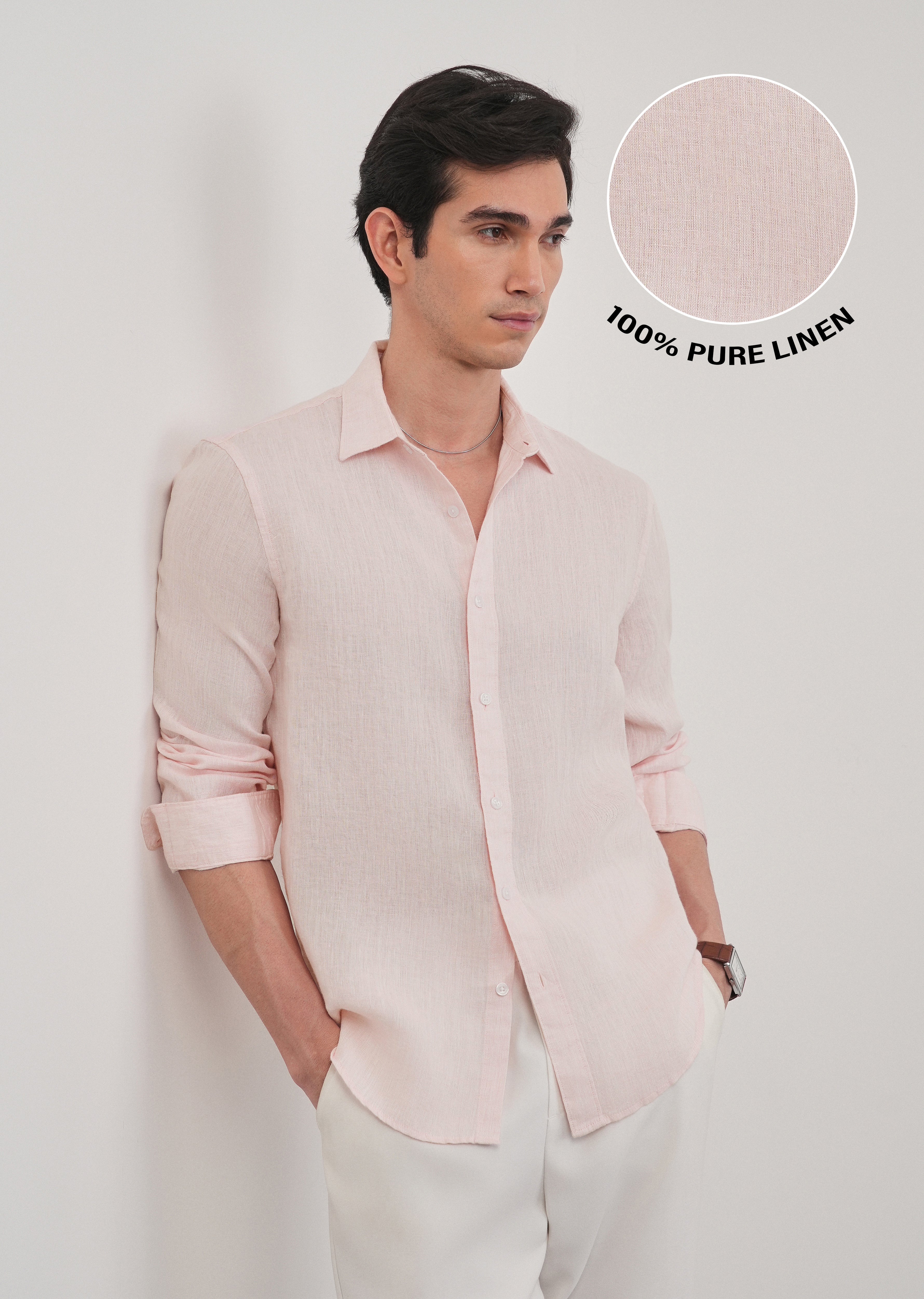 100% Pure Linen Pastel Pink Shirt