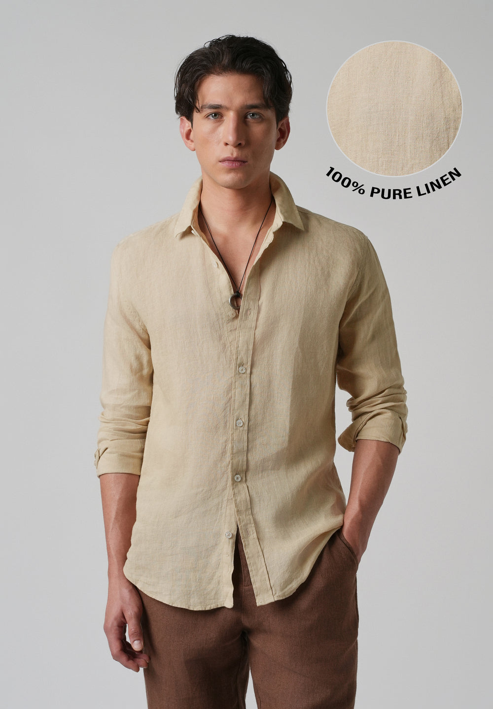 100% Pure Oak Beige Linen Shirt