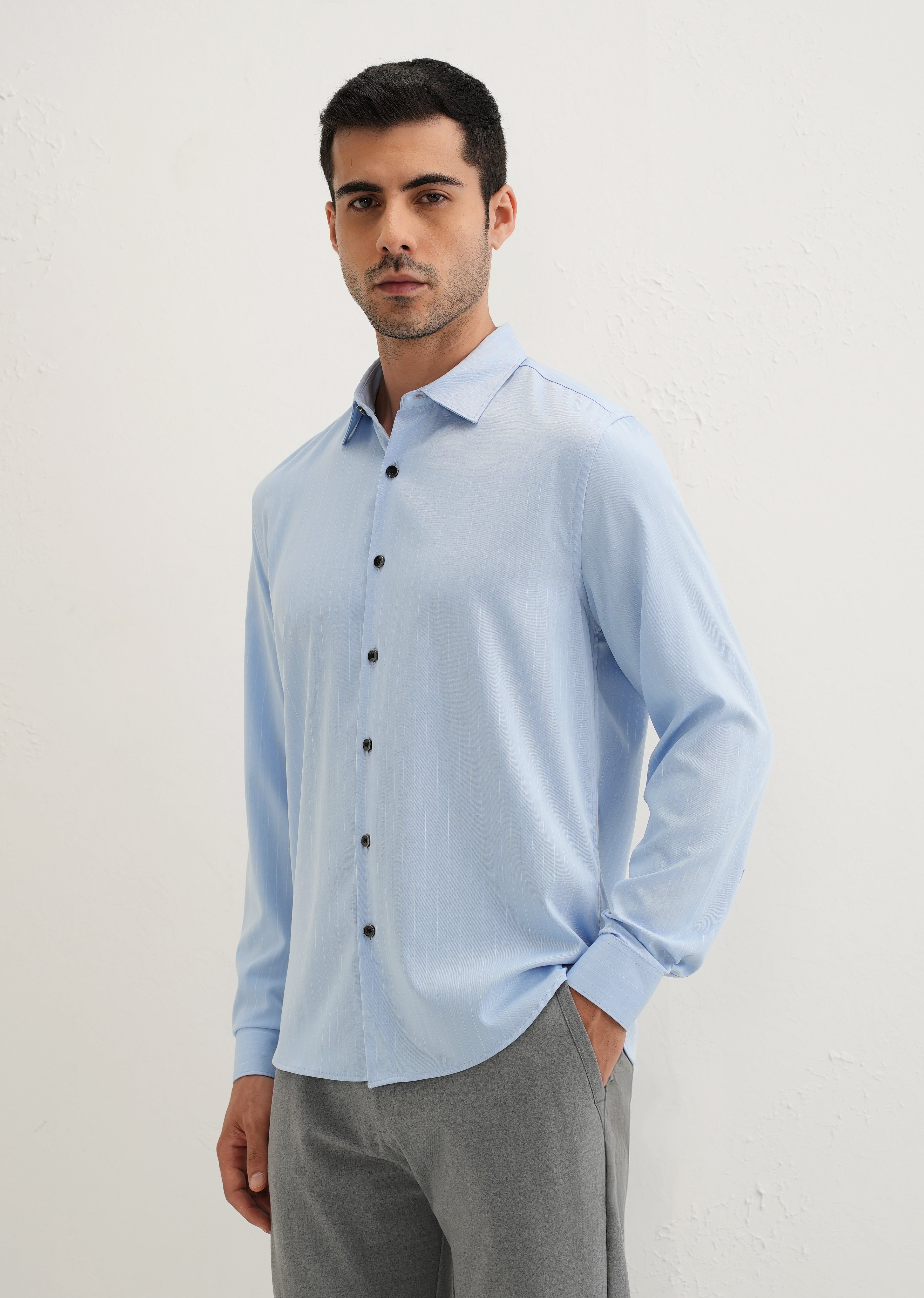 Light Blue Pin Striped Wrinkle Free Shirt