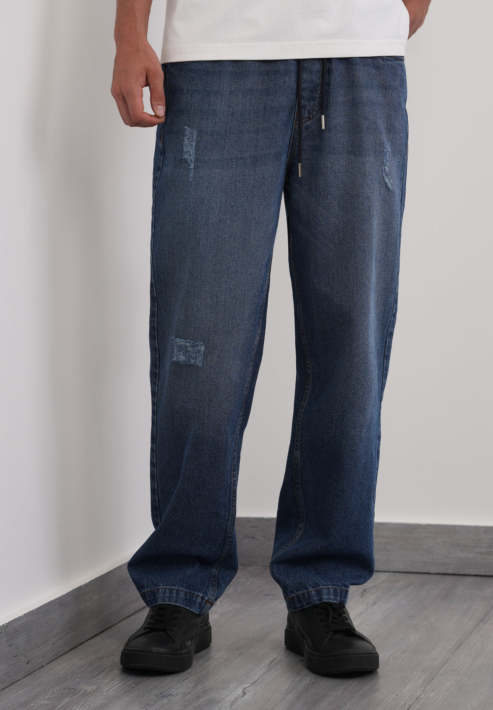 Mid Blue Loose Fit Elasticated Jogger Jeans