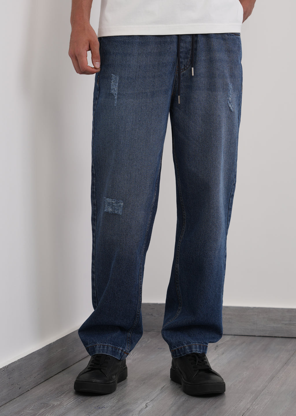 Mid Blue Loose Fit Elasticated Jogger Jeans