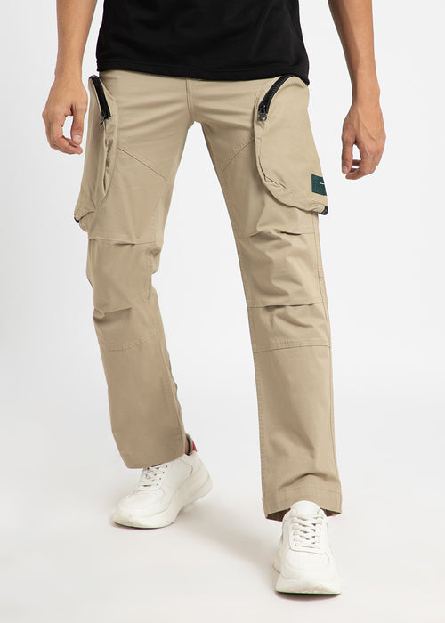 Soft Beige Zipper Cargo Pant