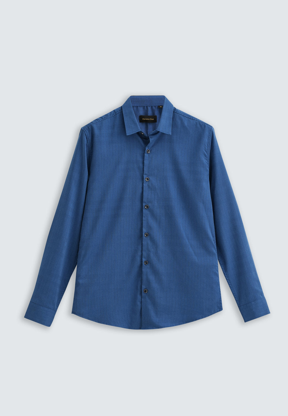 Azure Blue Self Striped Plain Shirt