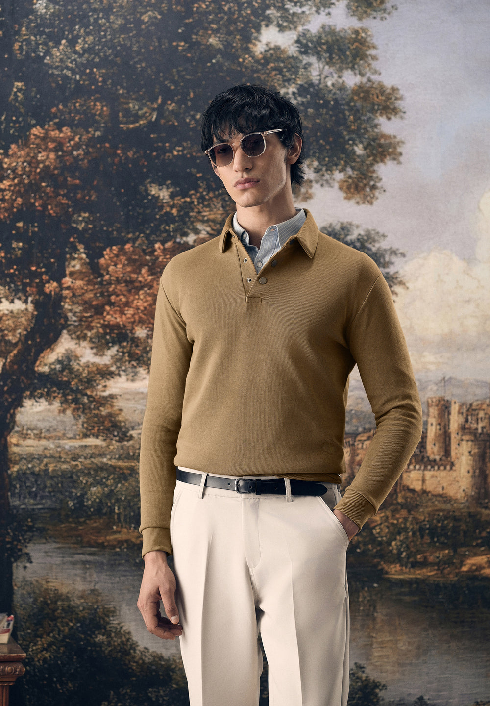 Taupe Knitted Polo Sweatshirt