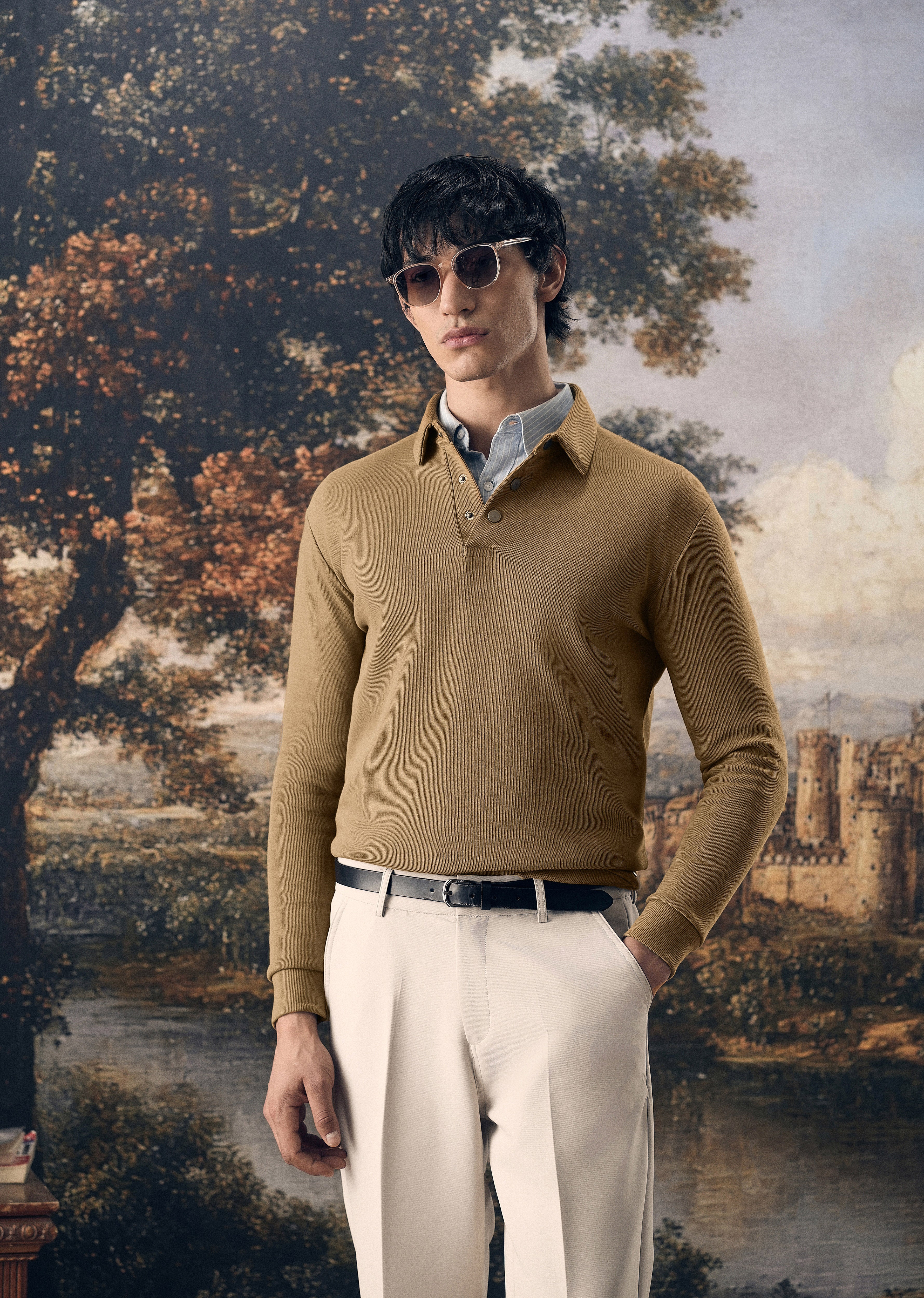 Taupe Knitted Polo Sweatshirt