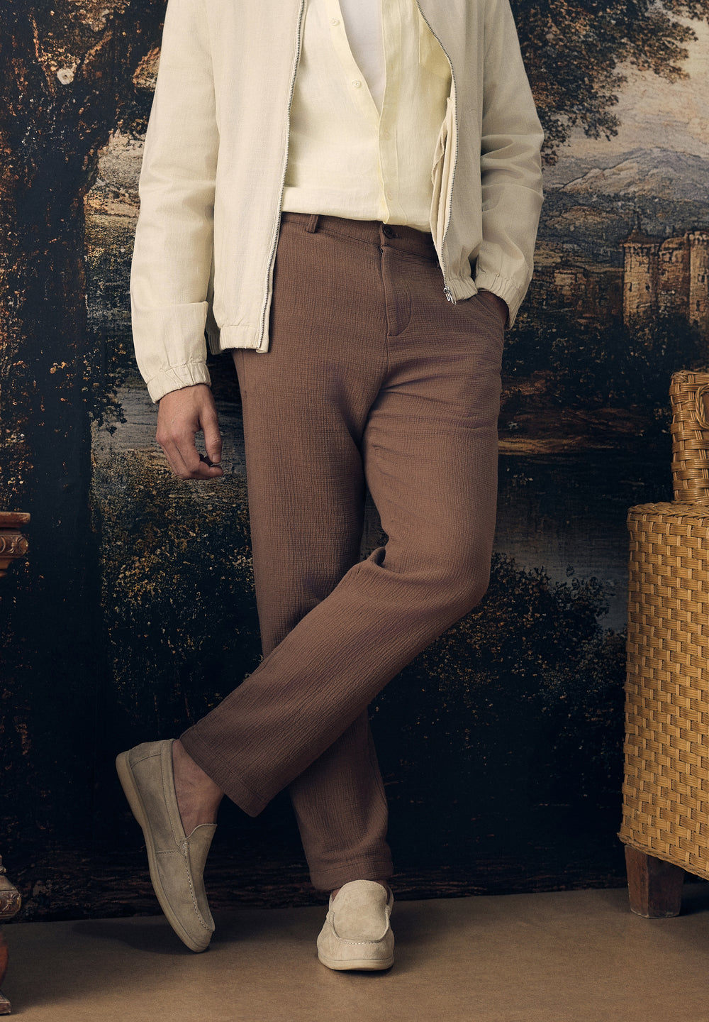 Coffee Brown Crinkled Cotton Trouser