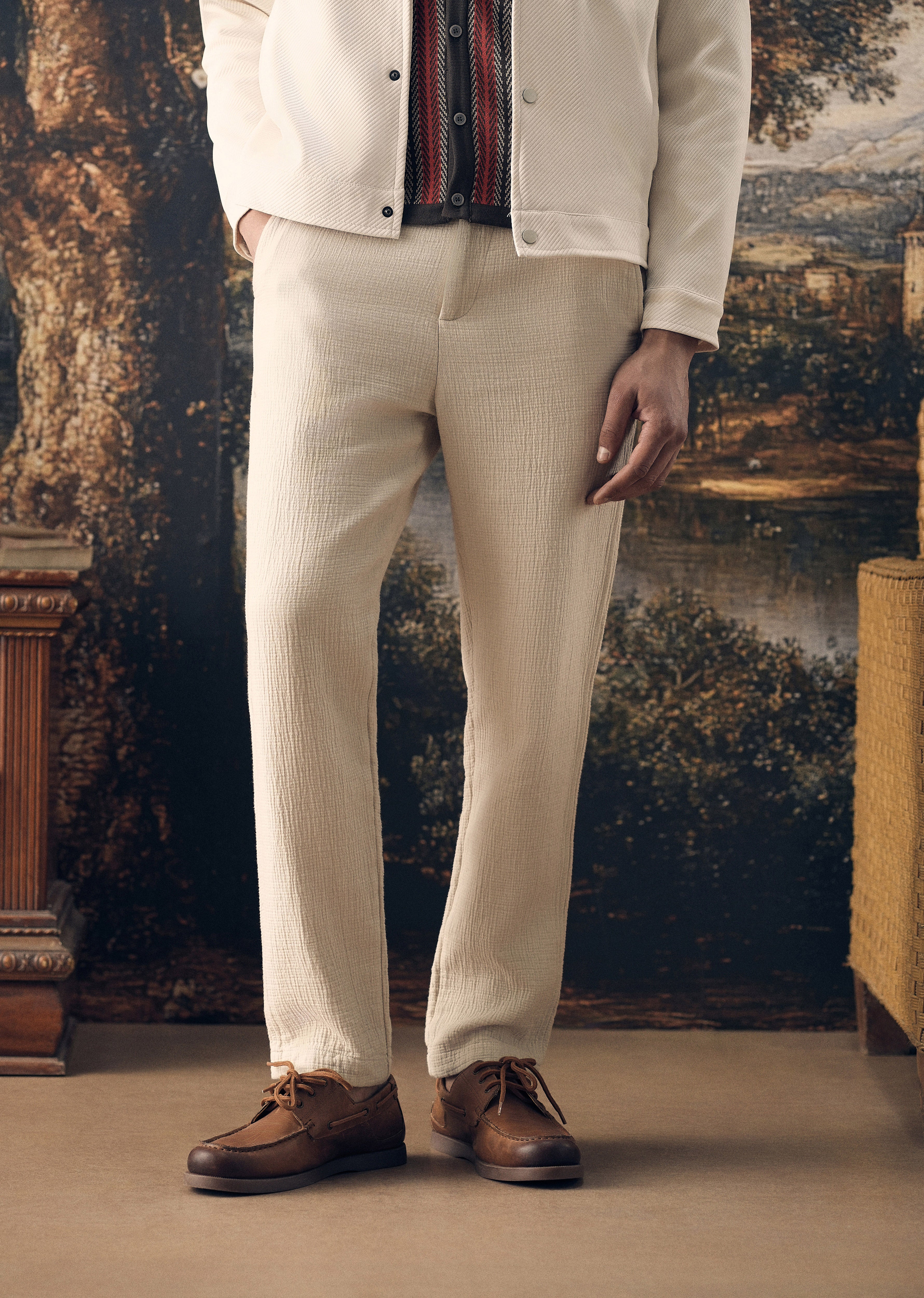 Ecru Crinkled Cotton Trouser