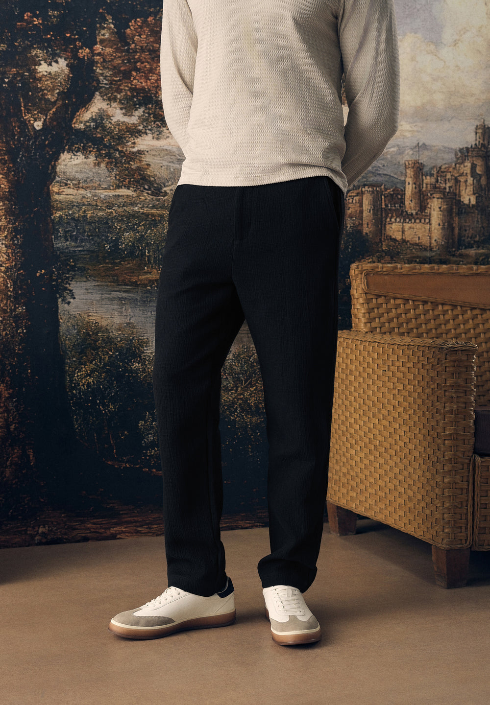 Black Crinkled Cotton Trouser