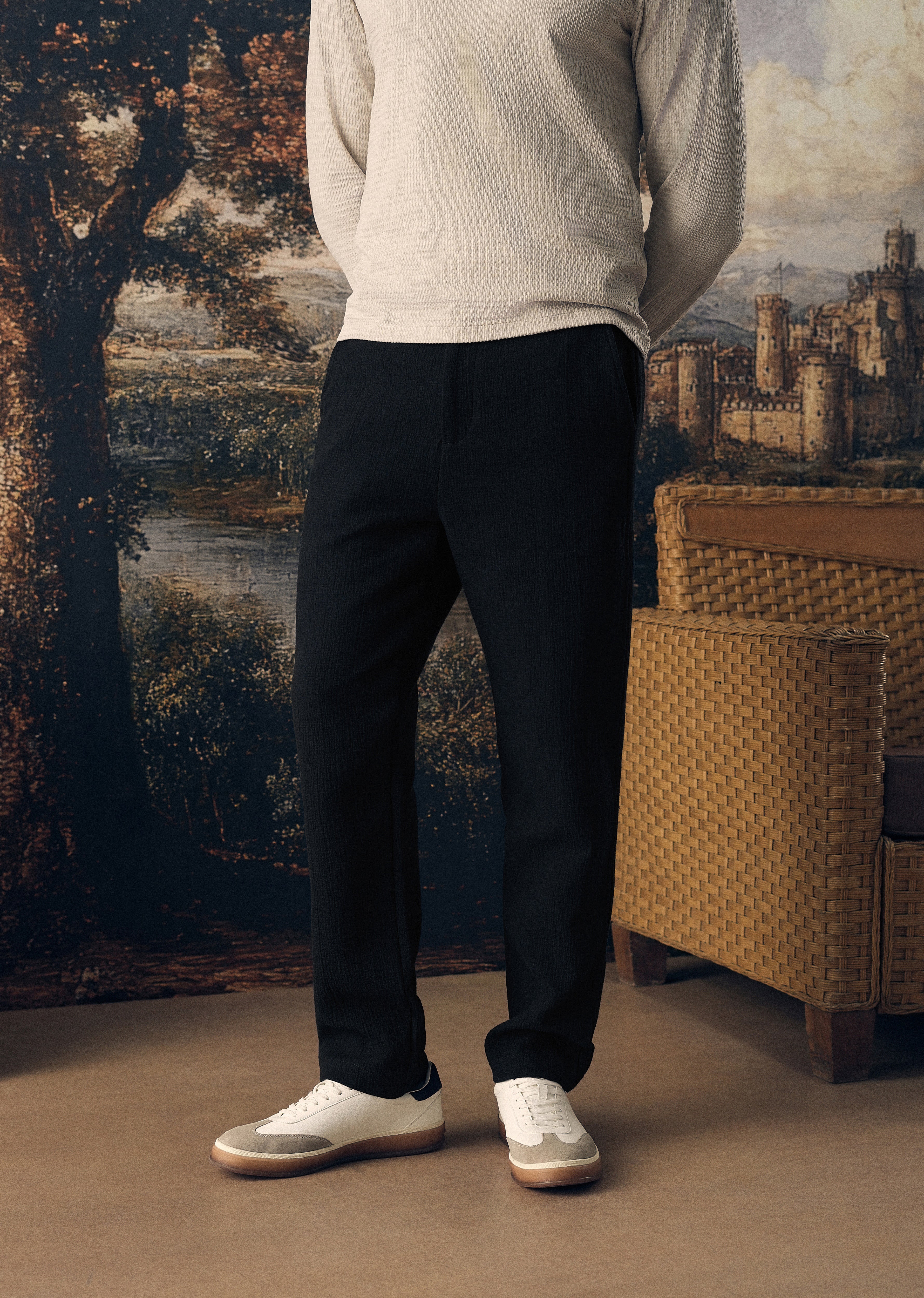 Black Crinkled Cotton Trouser