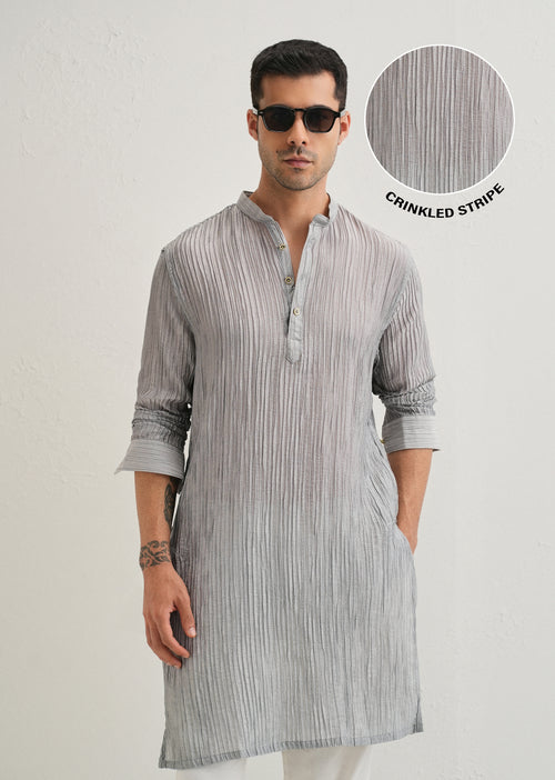 Grey Crinkled Stripe Kurta