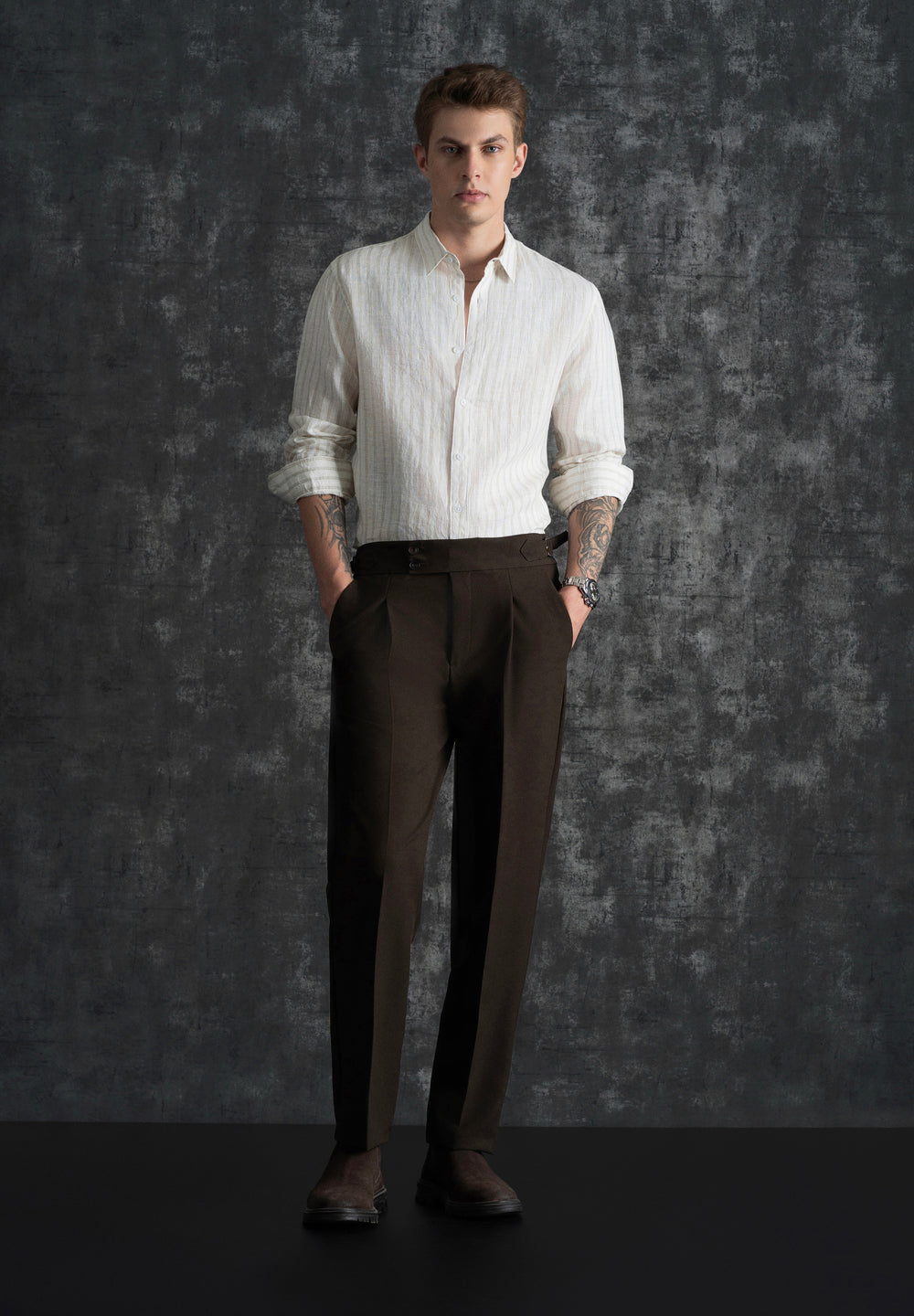 100% Linen Off-White Classic Stripe Shirt