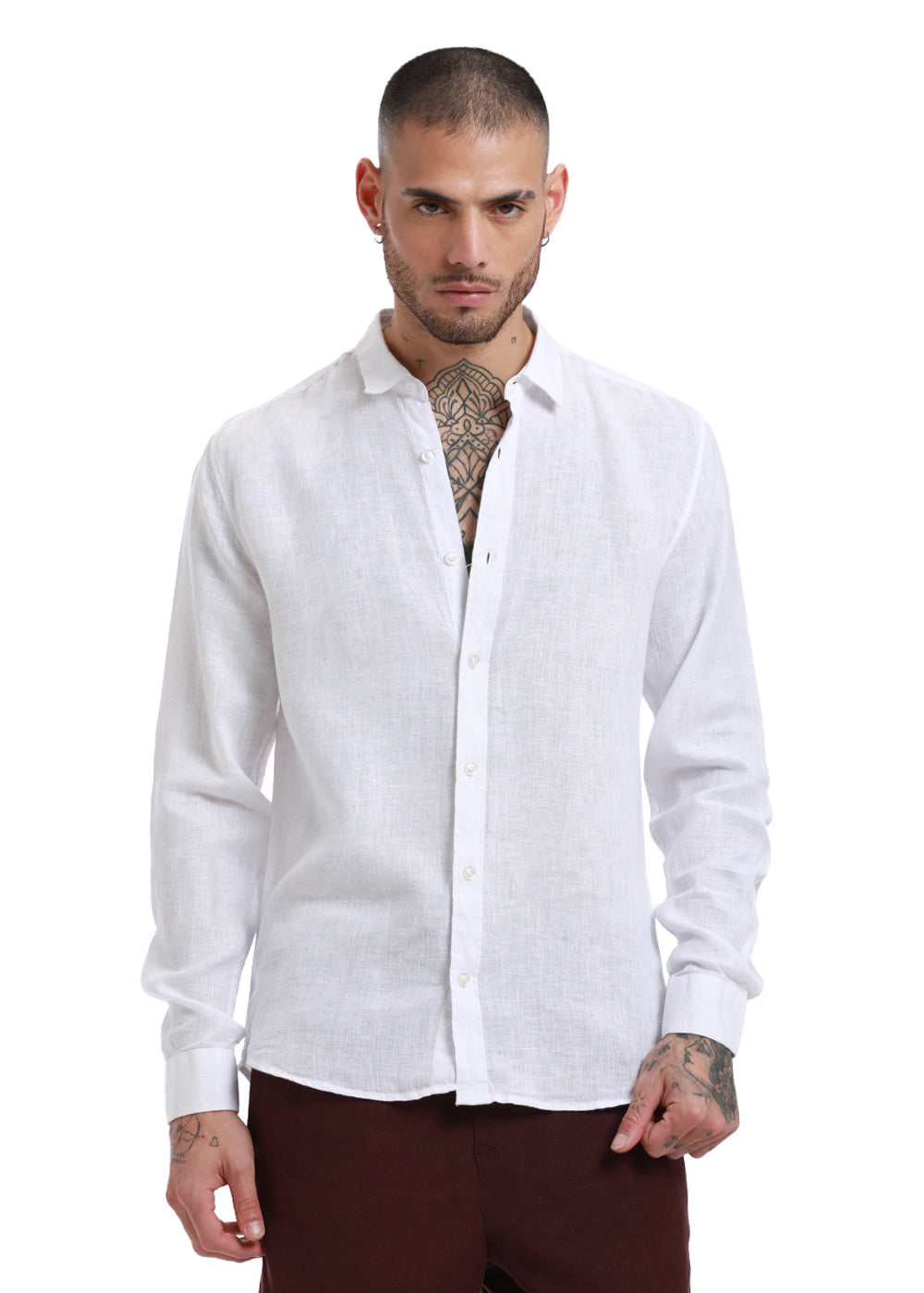 Bright White Linen Shirt Front