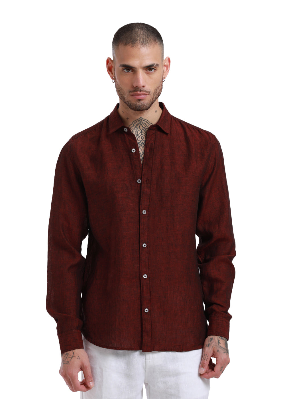 Shop Premium Burnt Maroon Linen Shirt 