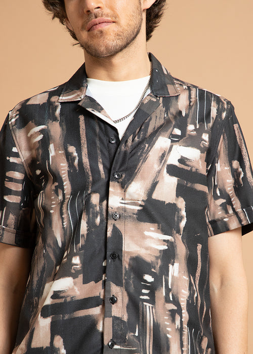 Brown Brush Stroke Half Sleeve Shirt