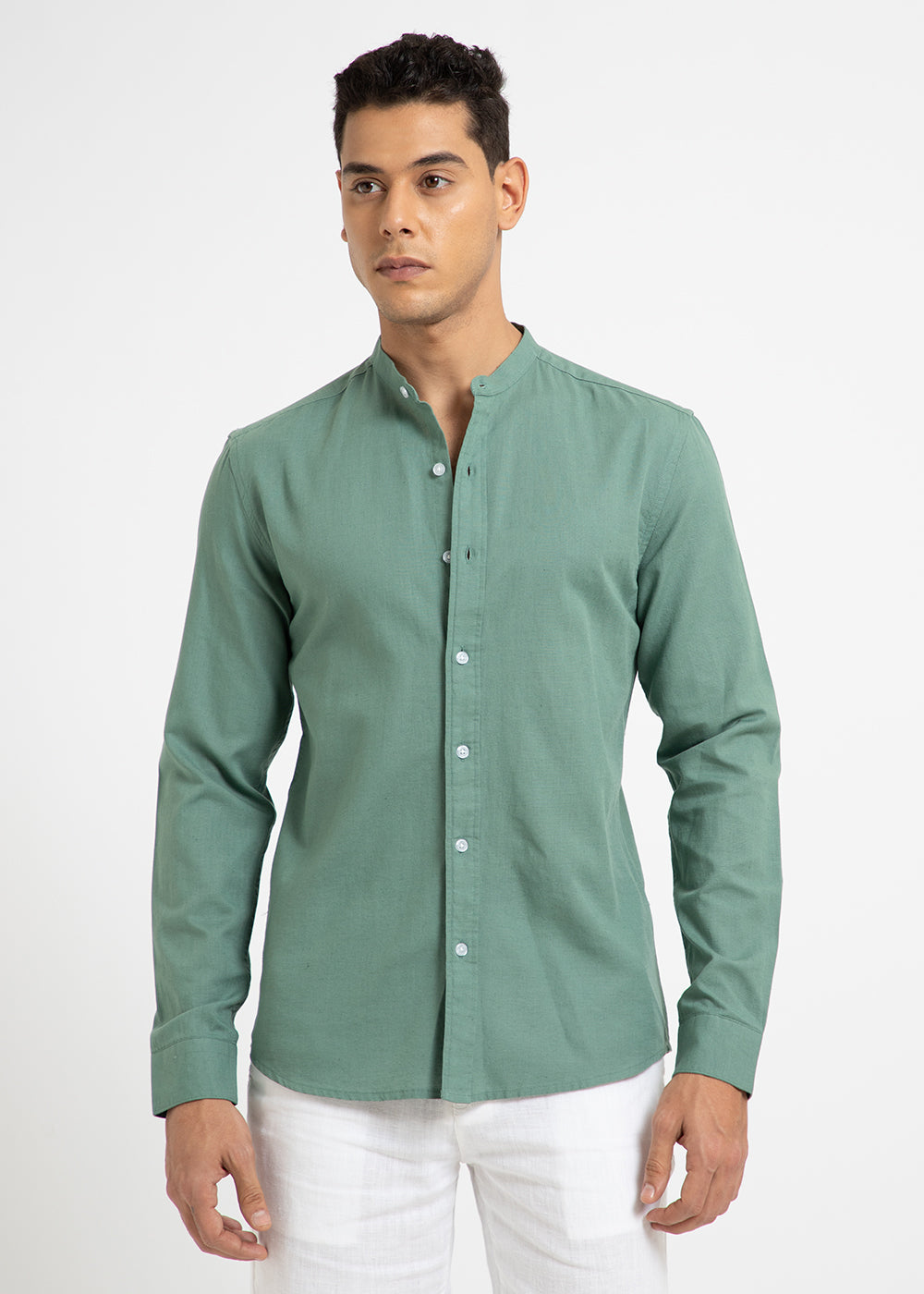 Atlantis Green Cotton Linen Shirt