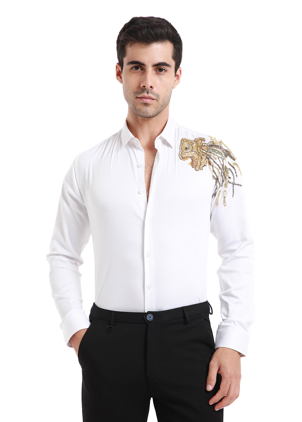 Lion Luxe White Sequenced Shirt