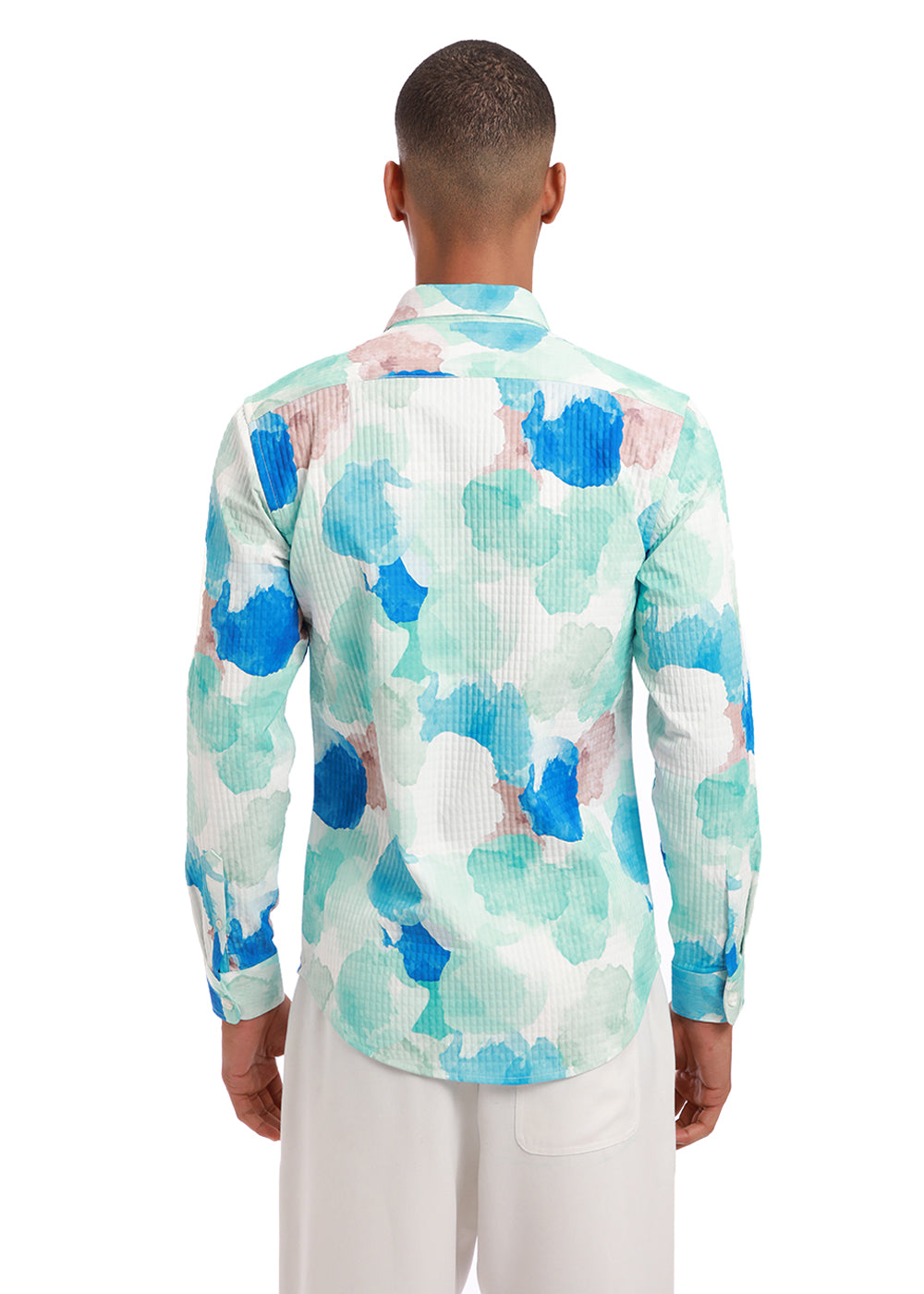 Azure Abstract Print Puff Shirt