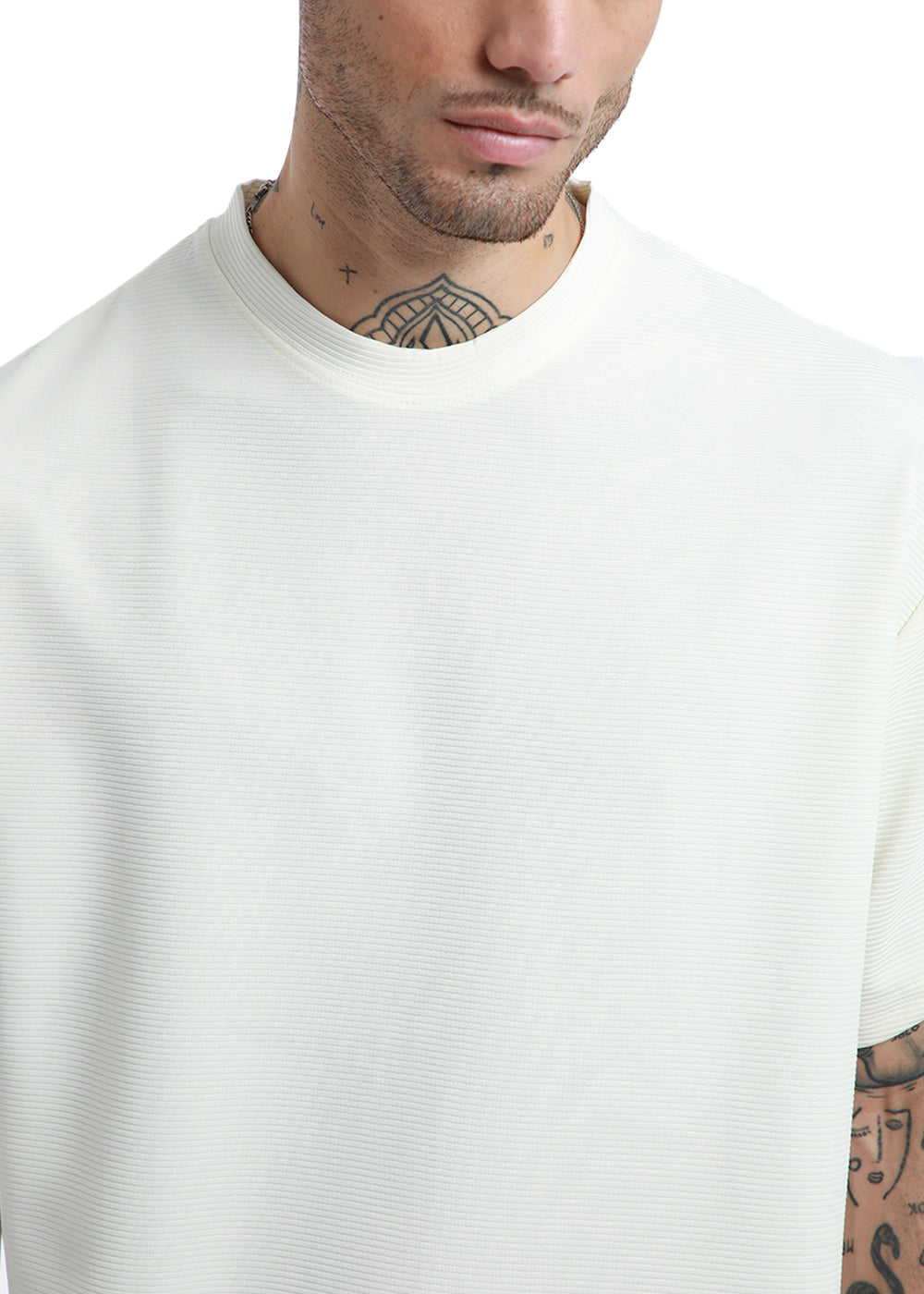 Oversized White Textured T-shirt