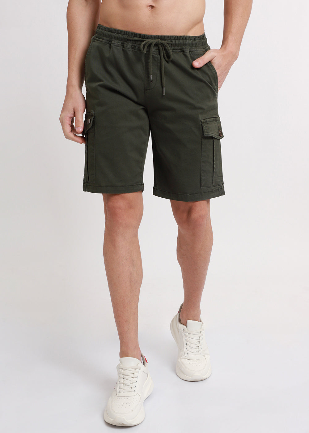 Green Cotton Cargo Shorts 1