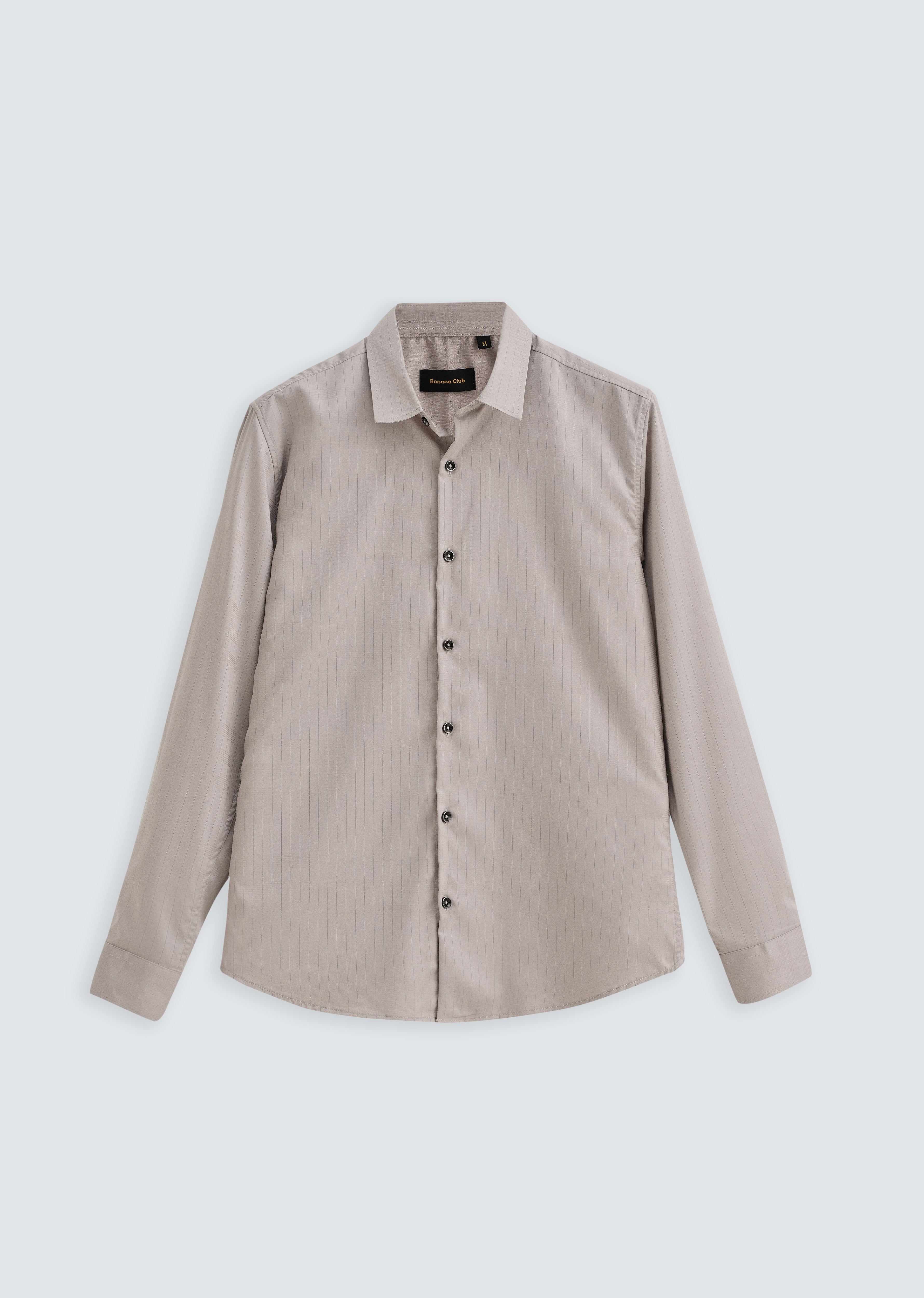 Grey Self Striped Plain Shirt