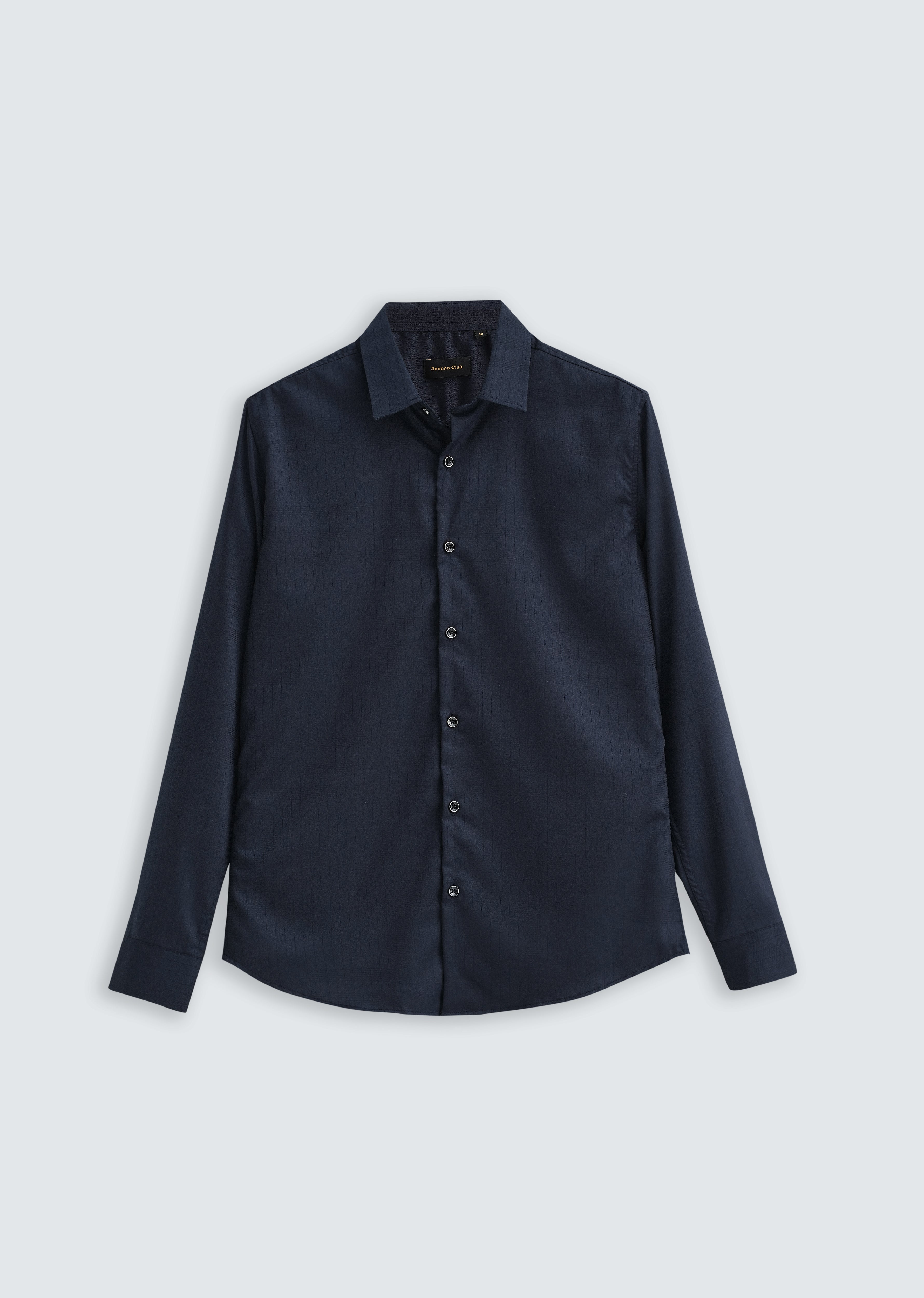Navy Blue Self Striped Plain Shirt