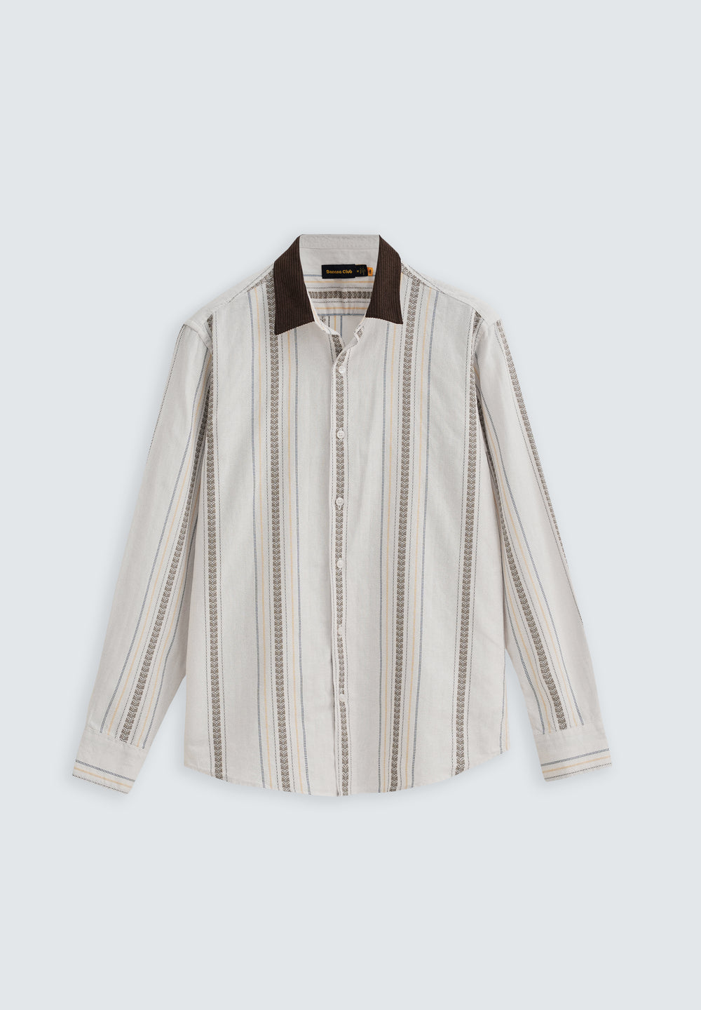 White Woven Striped Suede Collar Shirt