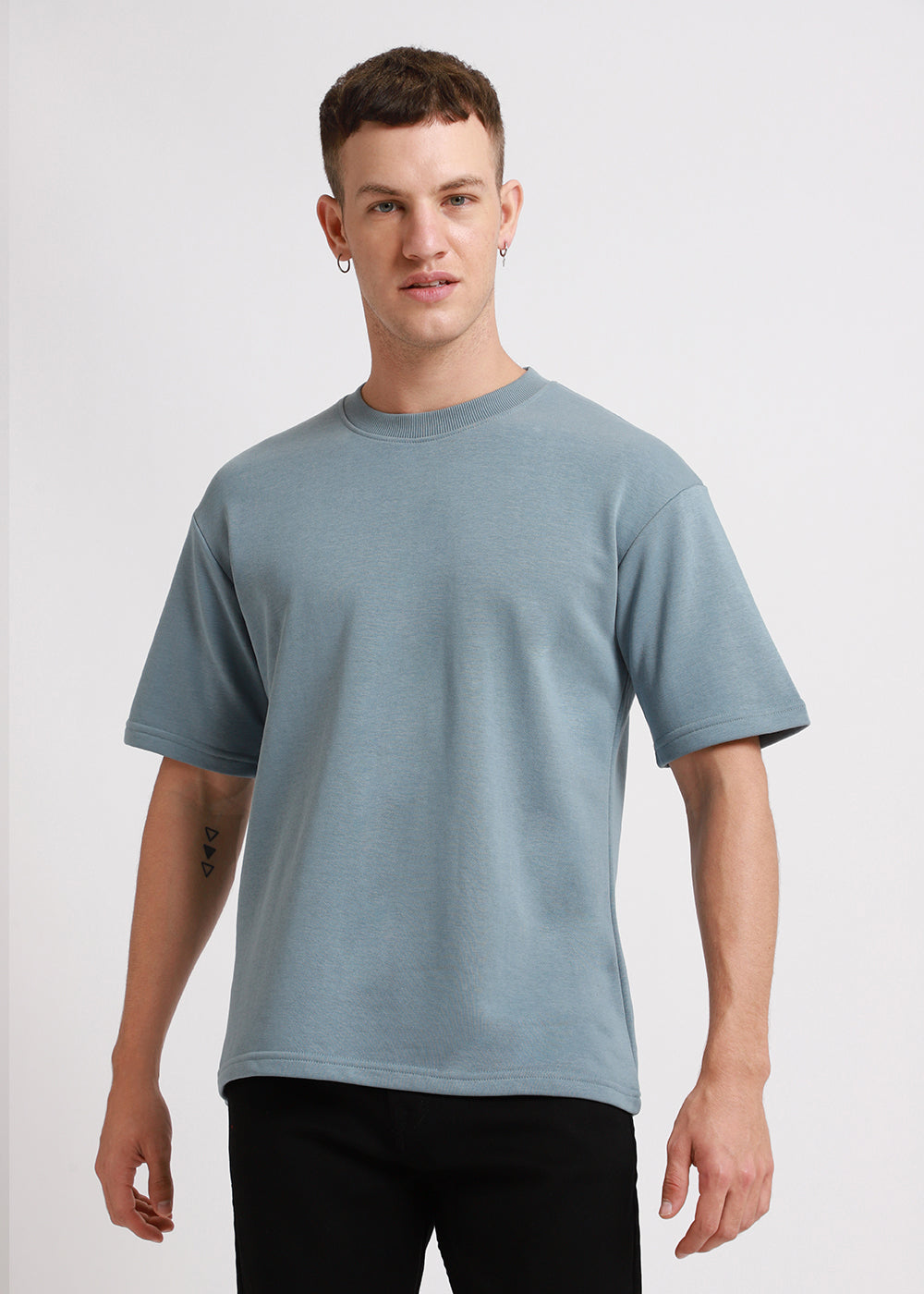 Ice Blue Plain Oversized Basic T-shirt