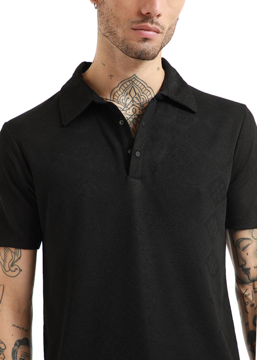 Black Diamond Textured Polo T-shirt