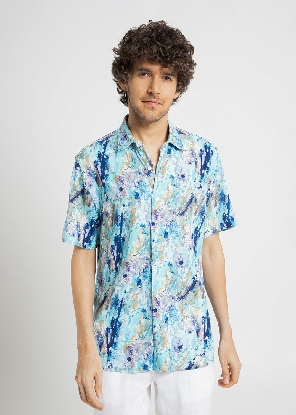 Blue Abstract Patch Half Sleeve shirt