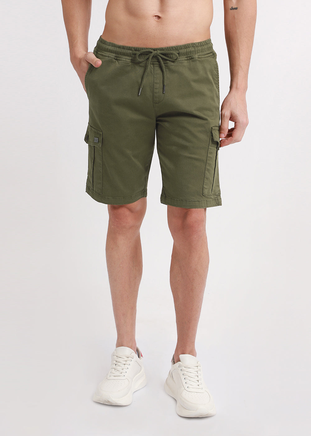 Olive Green Cotton Cargo Shorts 