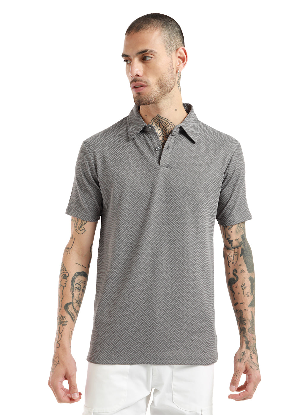 Gray twin weave Polo T-shirt