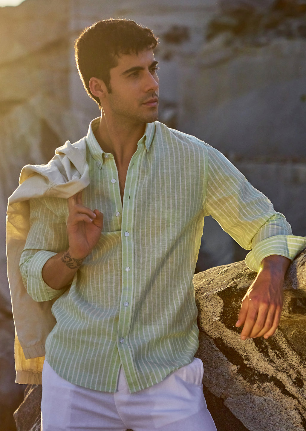Green Stripe Linen Shirt - Main Image