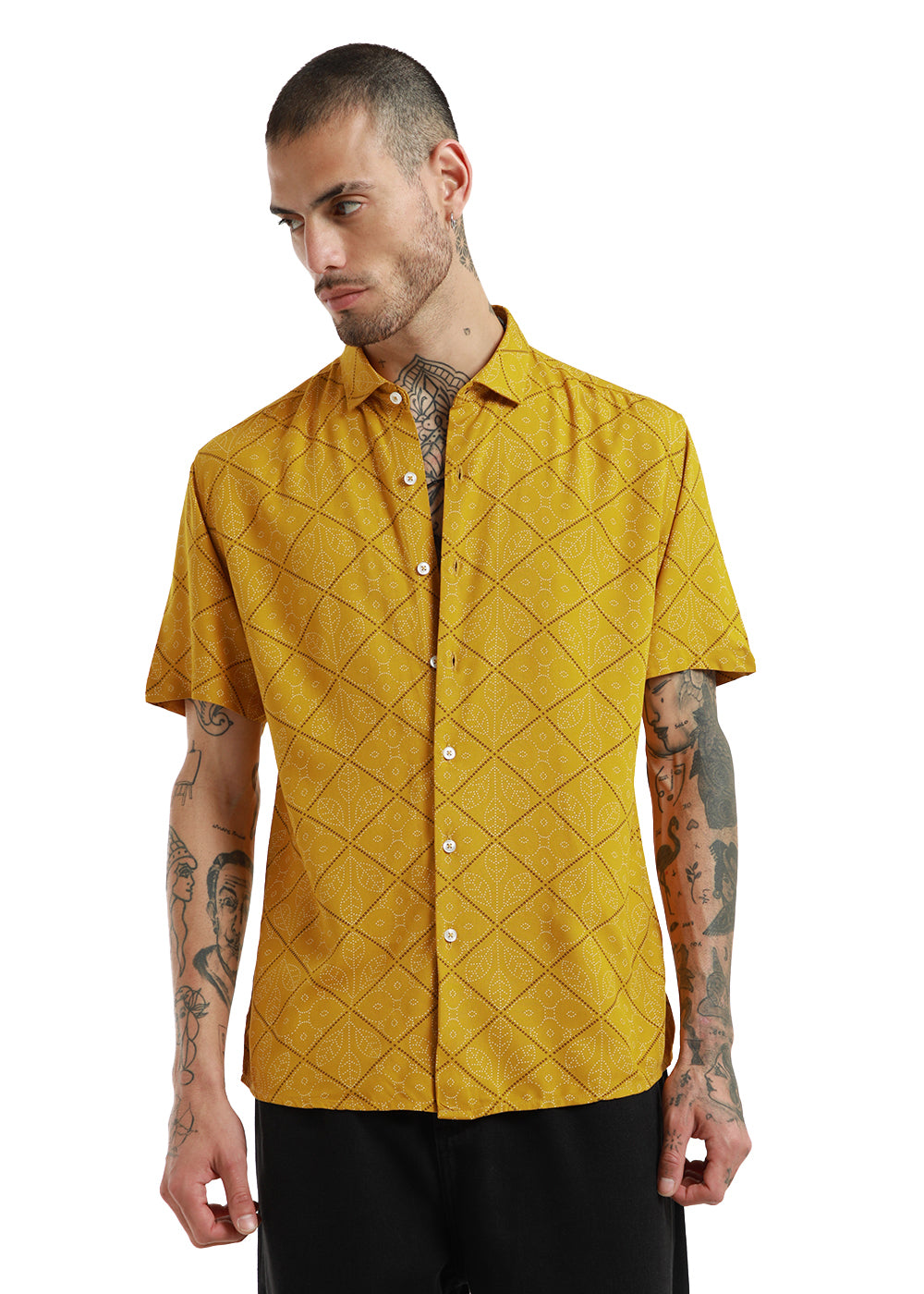 Jacquard Leaf Print Half Sleeve Shirts 2