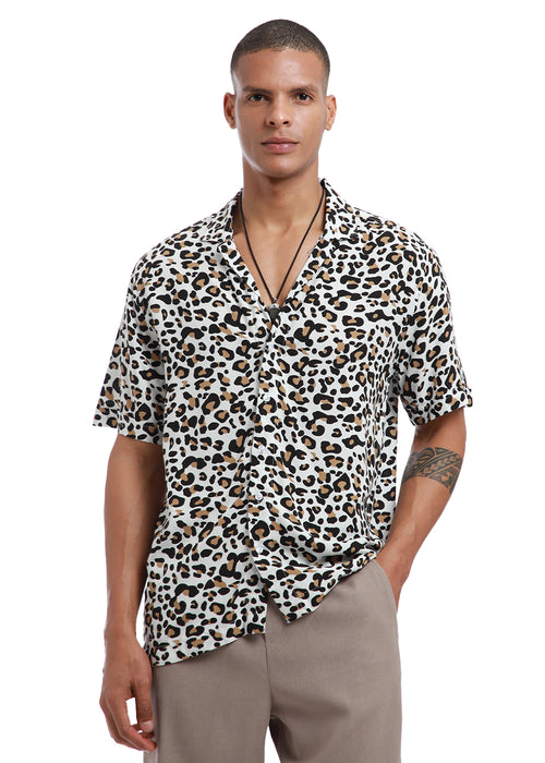 White Leopardic Print Half sleeve shirt