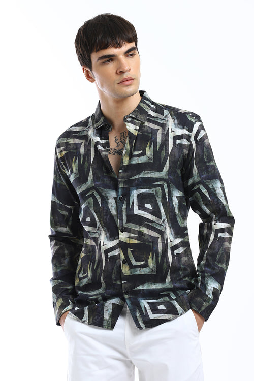 Black Illusive Abstract Print Shirt