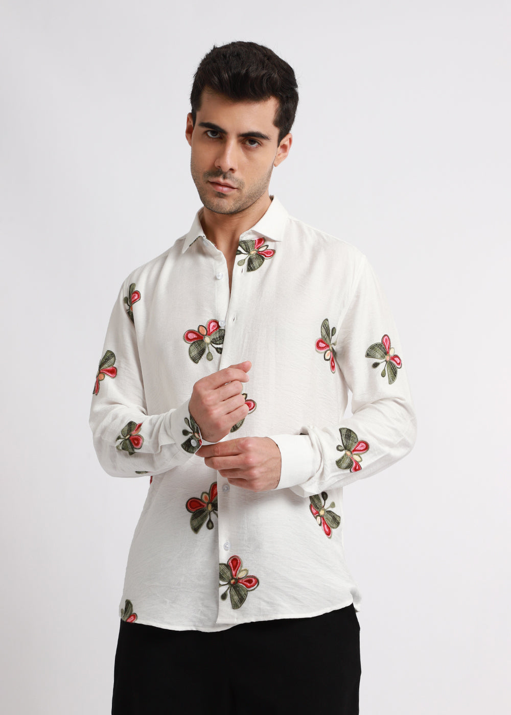 White Butterfly Embroidered Shirt
