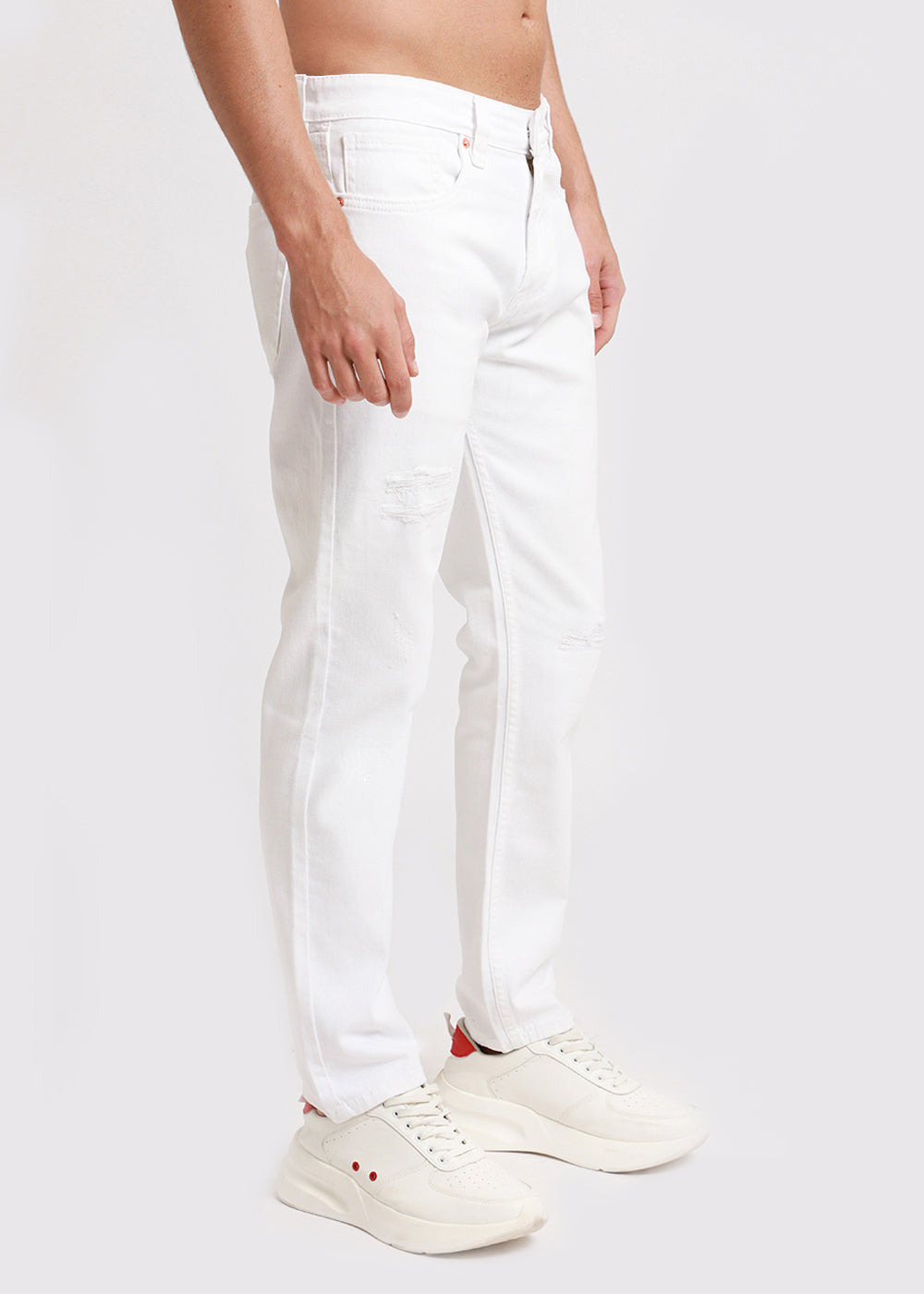 Ribbed White Slim fit Jeans