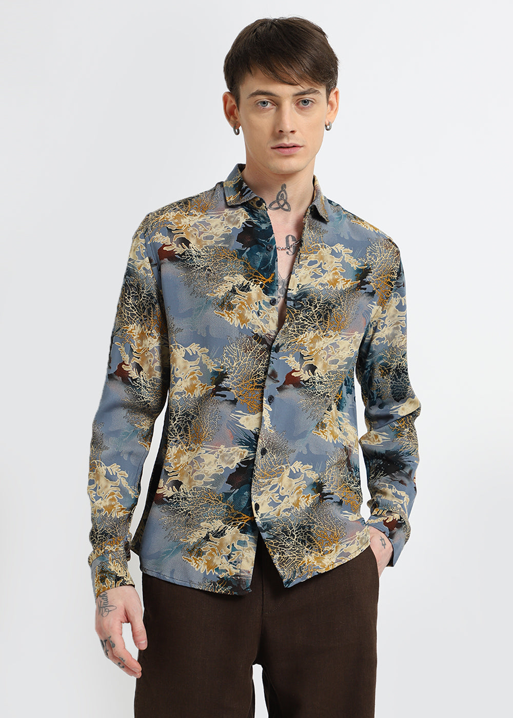 Coral Oasis Light Blue Feather shirt