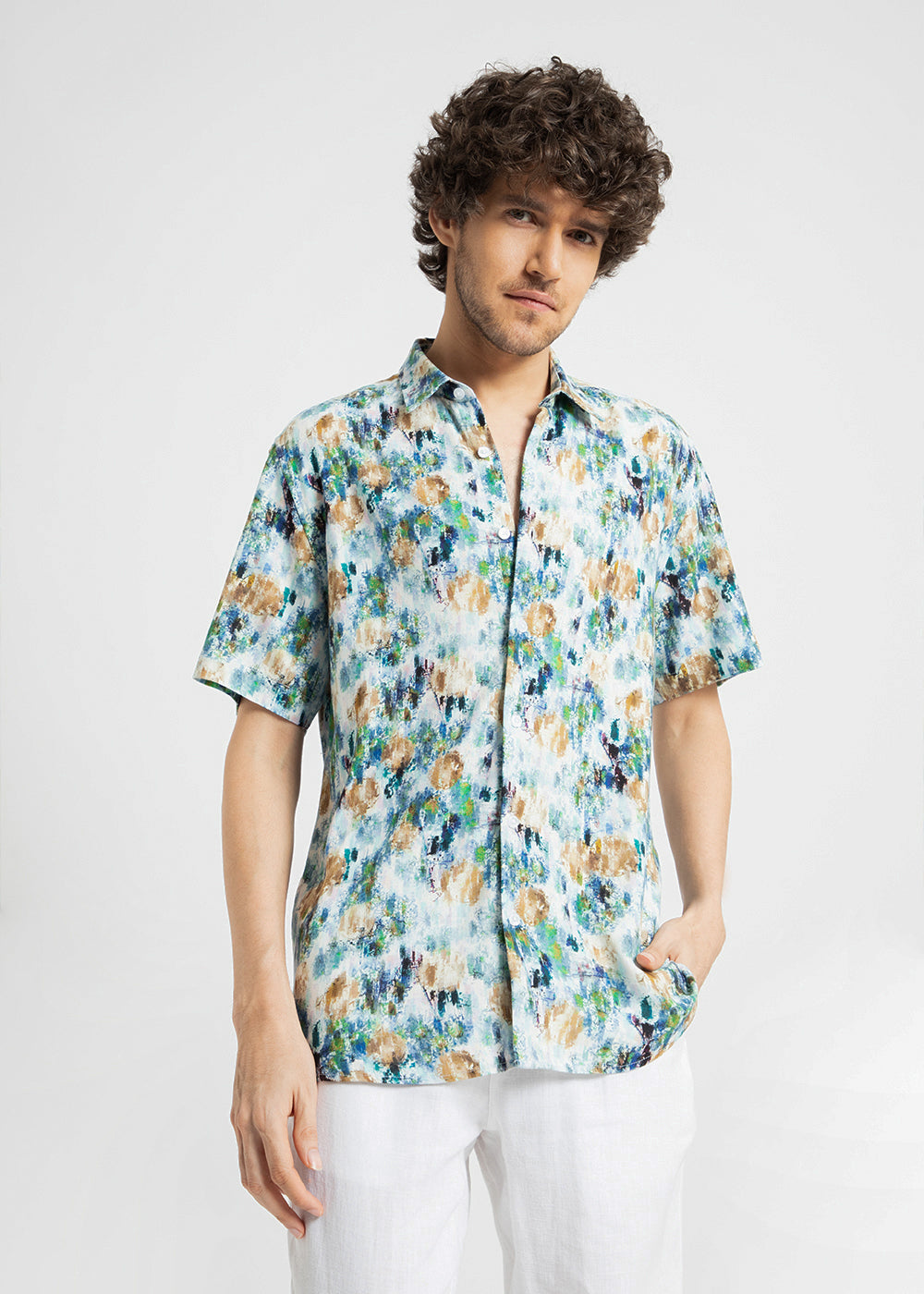 Brown Abstract Patch Half Sleeve shirt