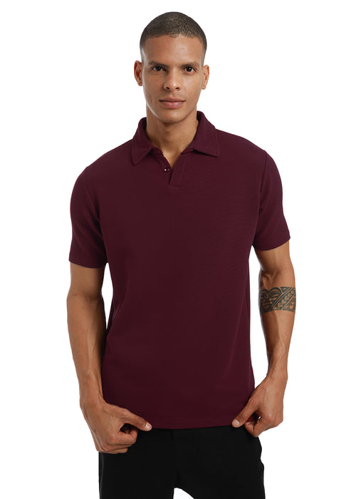 Maroon textured Polo T-shirt