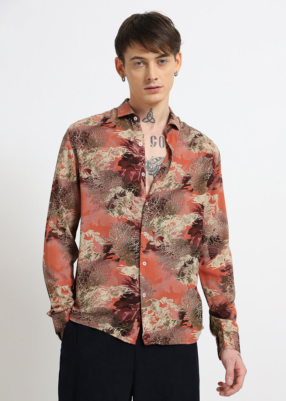 Coral Oasis Orange Feather shirt