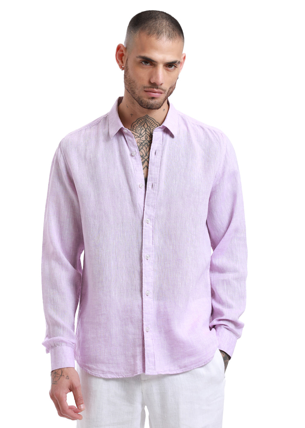 Pastel Purple Linen Shirt Front
