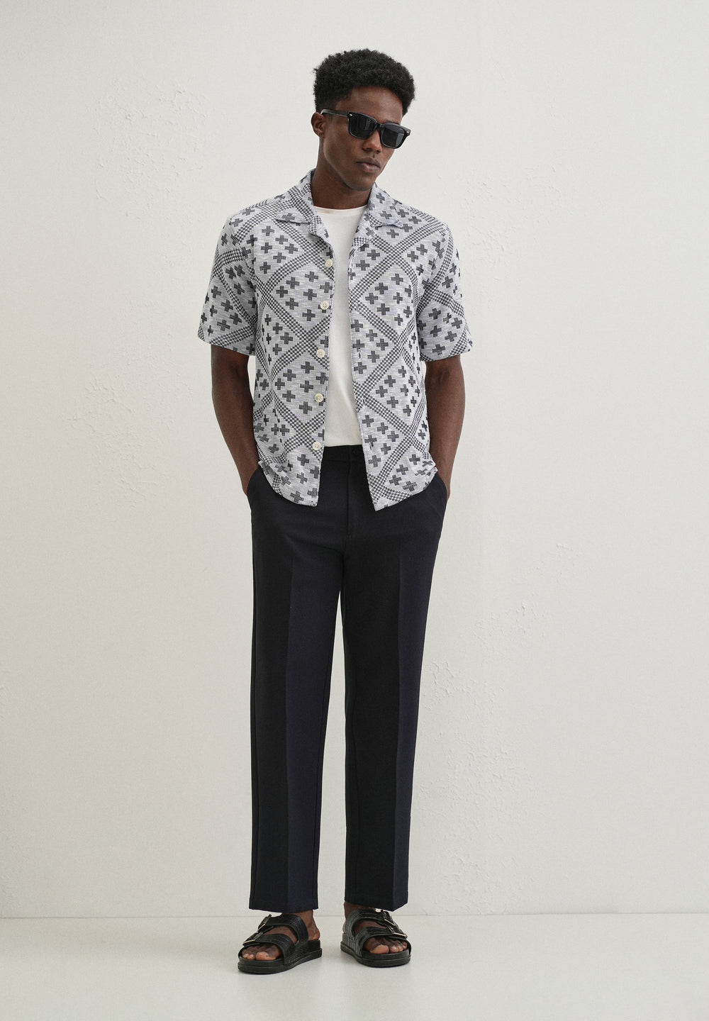 Dark Blue Jacquard Knitted Shirt
