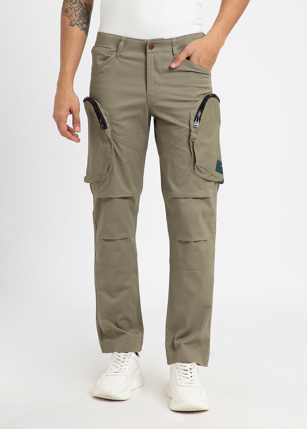Khaki Green Zipper Cargo Pant