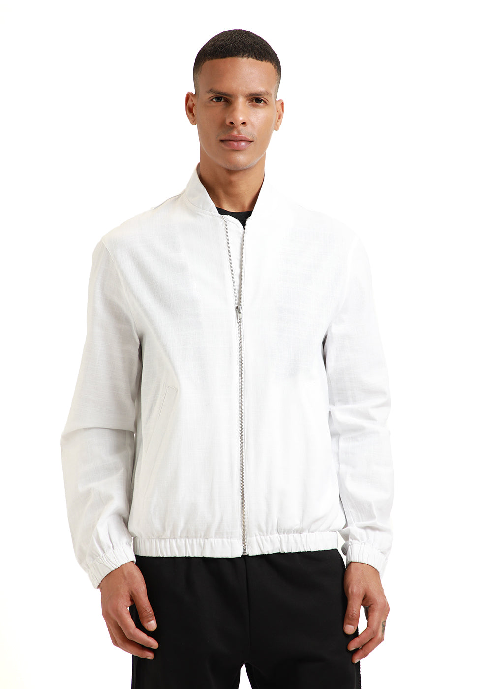 Buy White Bomber Linen Jacket